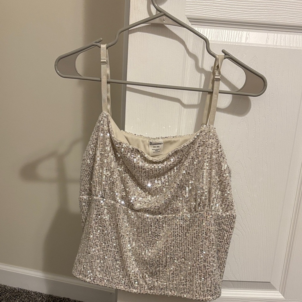 No Boundaries Sparkling Sequin Beige Camisole
